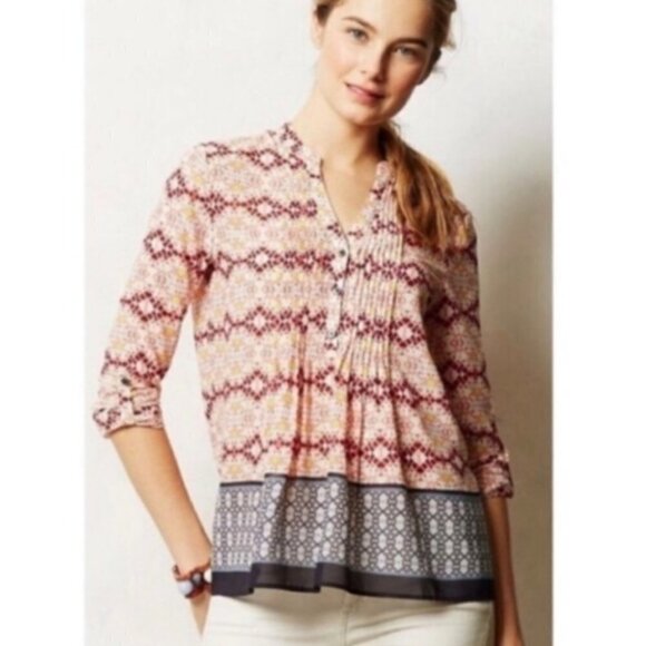 ANTHROPLOGIE HD IN PARS KAVERI HENLEY BLOUSE - EUC - SIZE 0/P (See Measu… - Picture 6 of 11